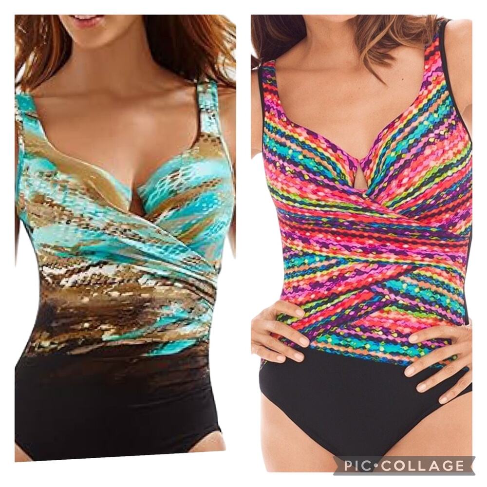 Miraclesuit Size 10 One Piece Tummy Control Bundle Seaglass Escape Night Large